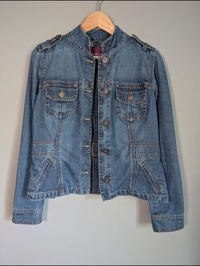 Gloria Vanderbilt Denim Military-Style Jacket - Blue